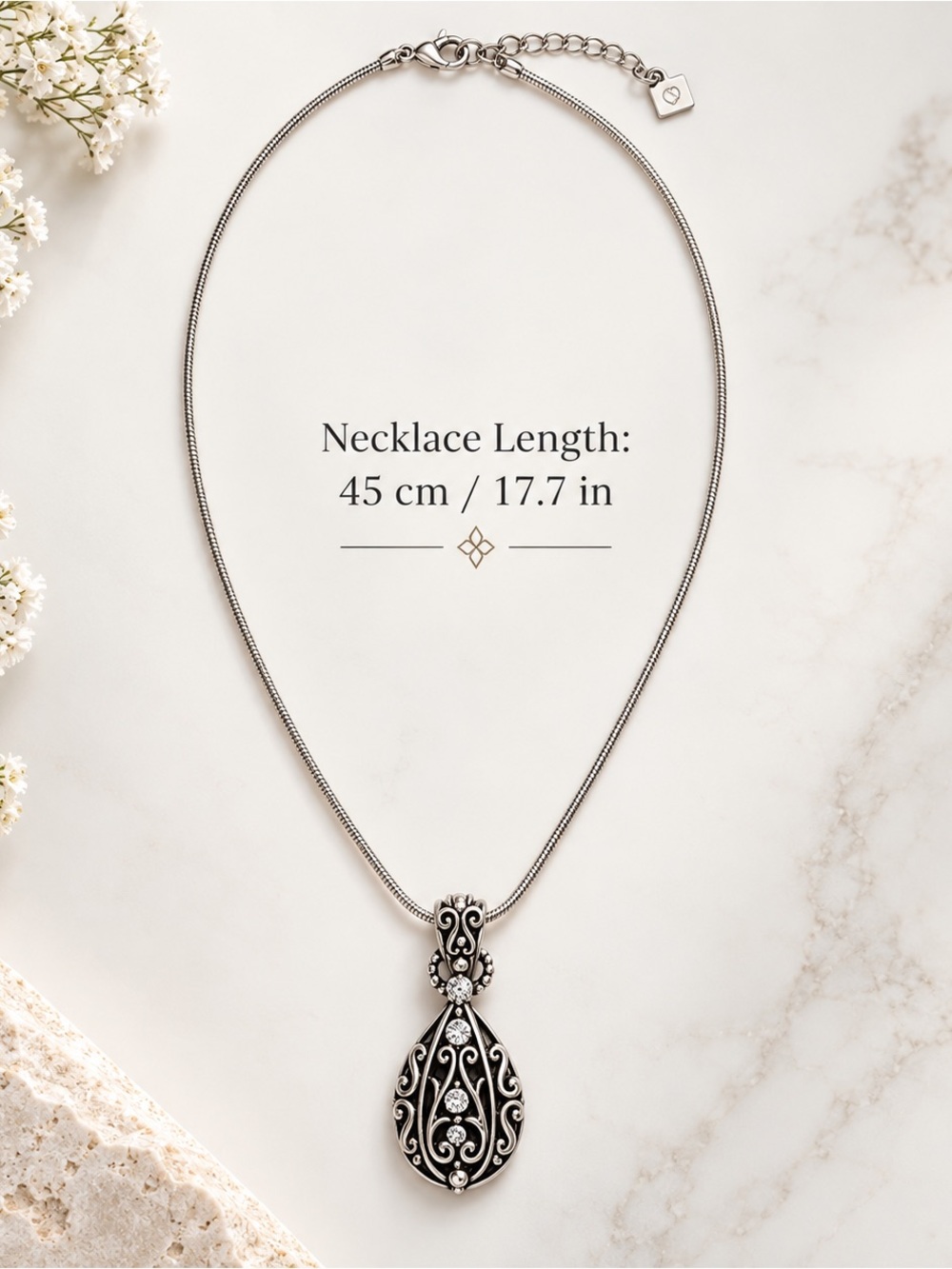 Brighton Bibi Teardrop Crystal Pendant & Necklace Set Silver Tone